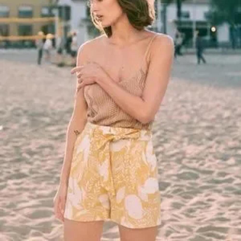 Sezane Lucas Short Orchre Foliage Print Size 34 US 2 New With Tags